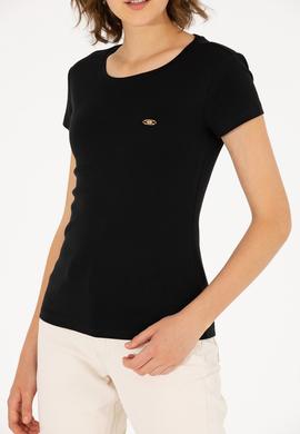 Kadın Siyah Bisiklet Yaka Tişört - 50275812023