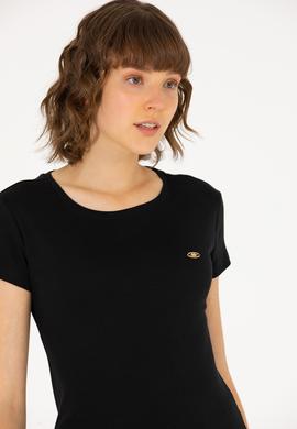 Kadın Siyah Bisiklet Yaka Tişört - 50275812023