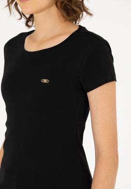 Kadın Siyah Bisiklet Yaka Tişört - 50275812023