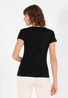 Kadın Siyah Bisiklet Yaka Tişört - 50275812023