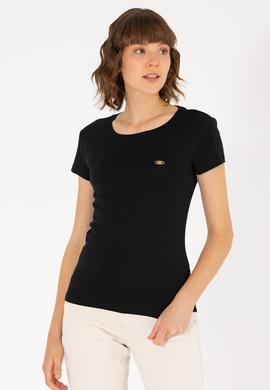 Kadın Siyah Bisiklet Yaka Tişört - 50275812023