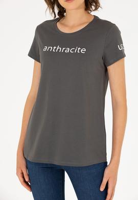 Kadın Antrasit Bisiklet Yaka Tişört - 50276741046