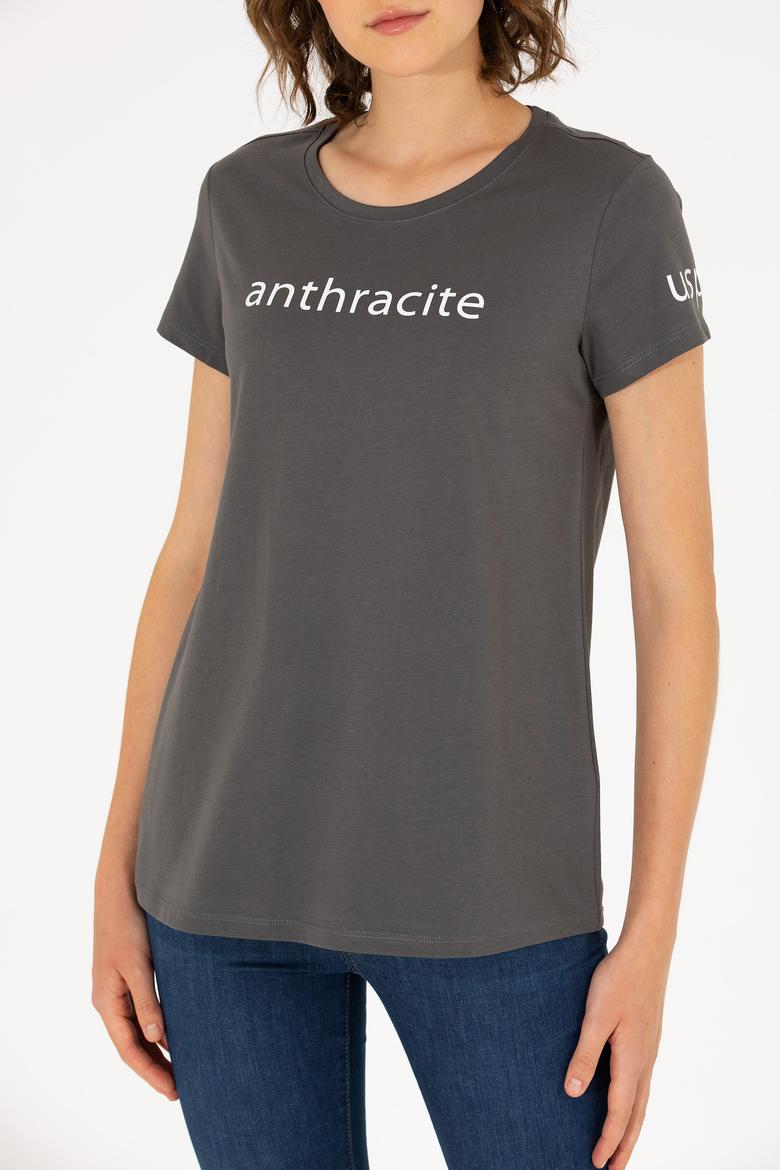 Kadın Antrasit Bisiklet Yaka Tişört - 50276741046