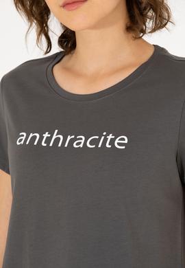 Kadın Antrasit Bisiklet Yaka Tişört - 50276741046
