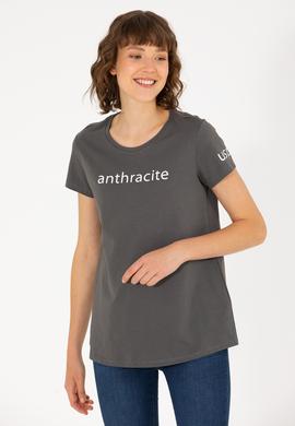 Kadın Antrasit Bisiklet Yaka Tişört - 50276741046