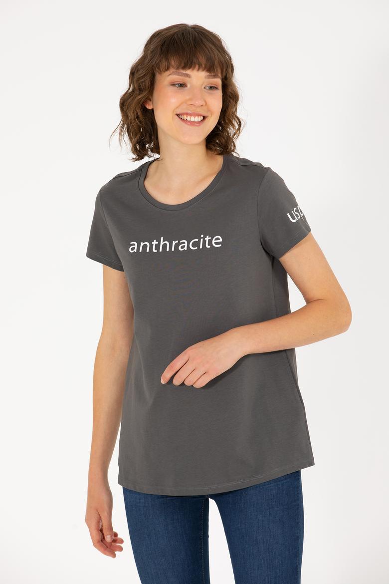 Kadın Antrasit Bisiklet Yaka Tişört