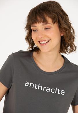Kadın Antrasit Bisiklet Yaka Tişört - 50276741046
