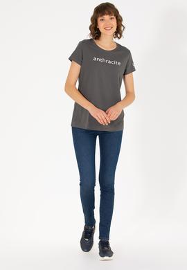 Kadın Antrasit Bisiklet Yaka Tişört - 50276741046