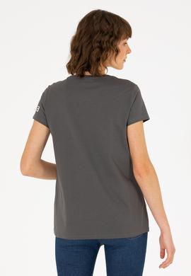 Kadın Antrasit Bisiklet Yaka Tişört - 50276741046