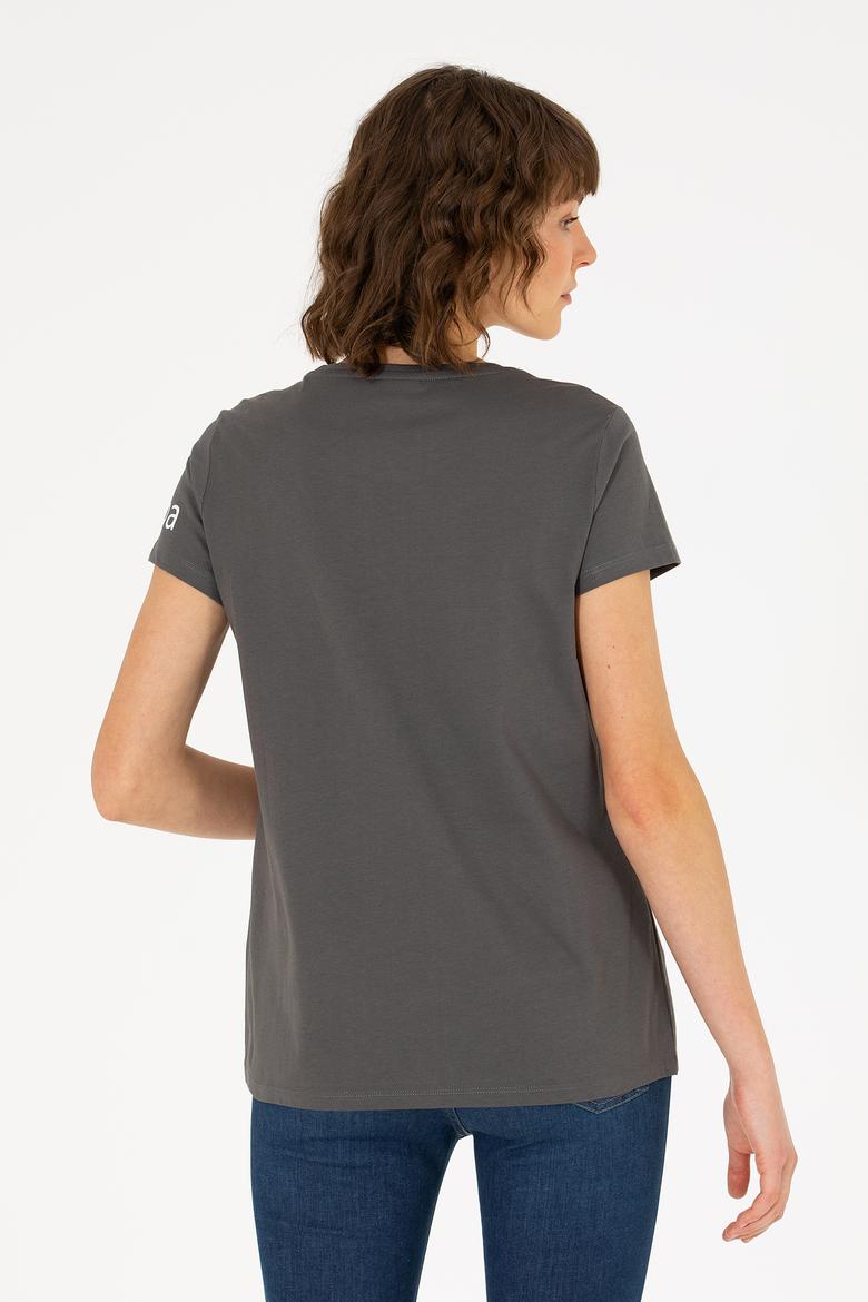 Kadın Antrasit Bisiklet Yaka Tişört - 50276741046