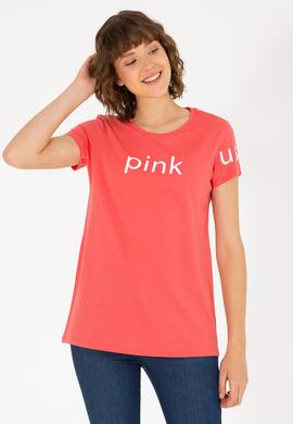 Kadın Pembe Bisiklet Yaka Tişört - 50276741068