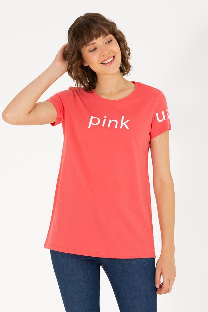 Kadın Pembe Bisiklet Yaka Tişört