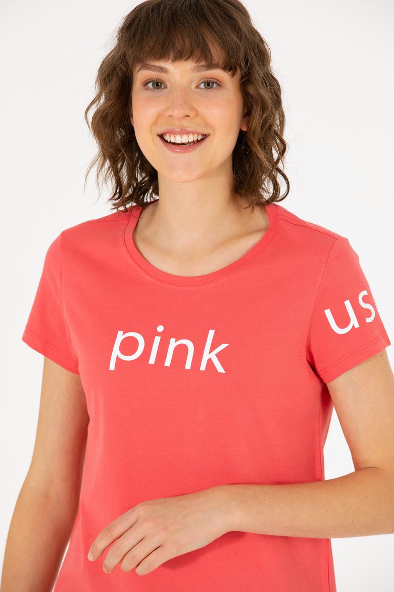 Kadın Pembe Bisiklet Yaka Tişört - 50276741068