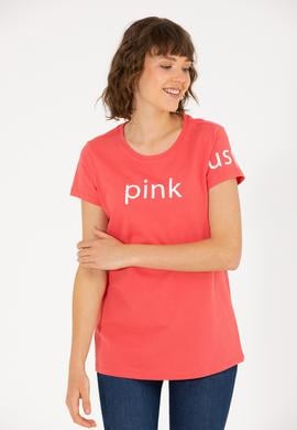 Kadın Pembe Bisiklet Yaka Tişört - 50276741068