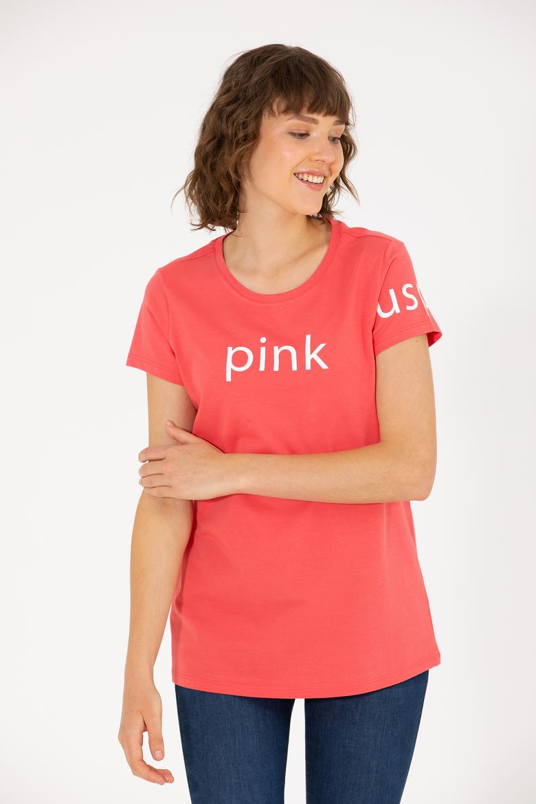 Kadın Pembe Bisiklet Yaka Tişört - 50276741068