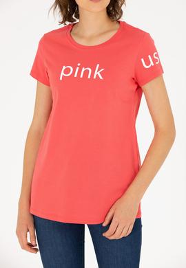 Kadın Pembe Bisiklet Yaka Tişört - 50276741068