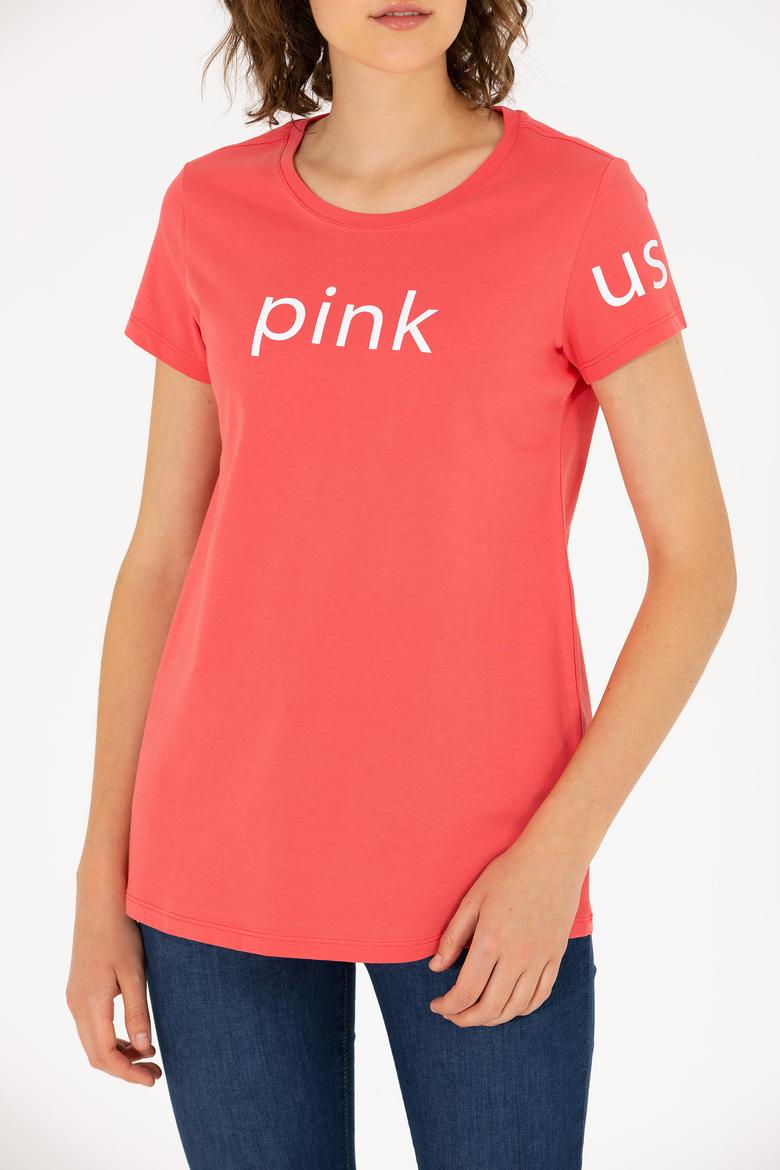 Kadın Pembe Bisiklet Yaka Tişört - 50276741068