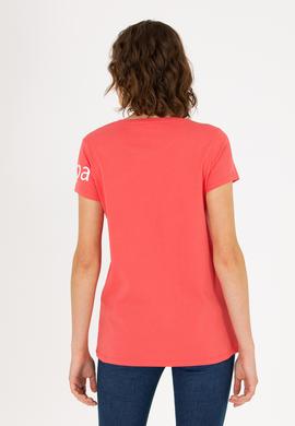 Kadın Pembe Bisiklet Yaka Tişört - 50276741068