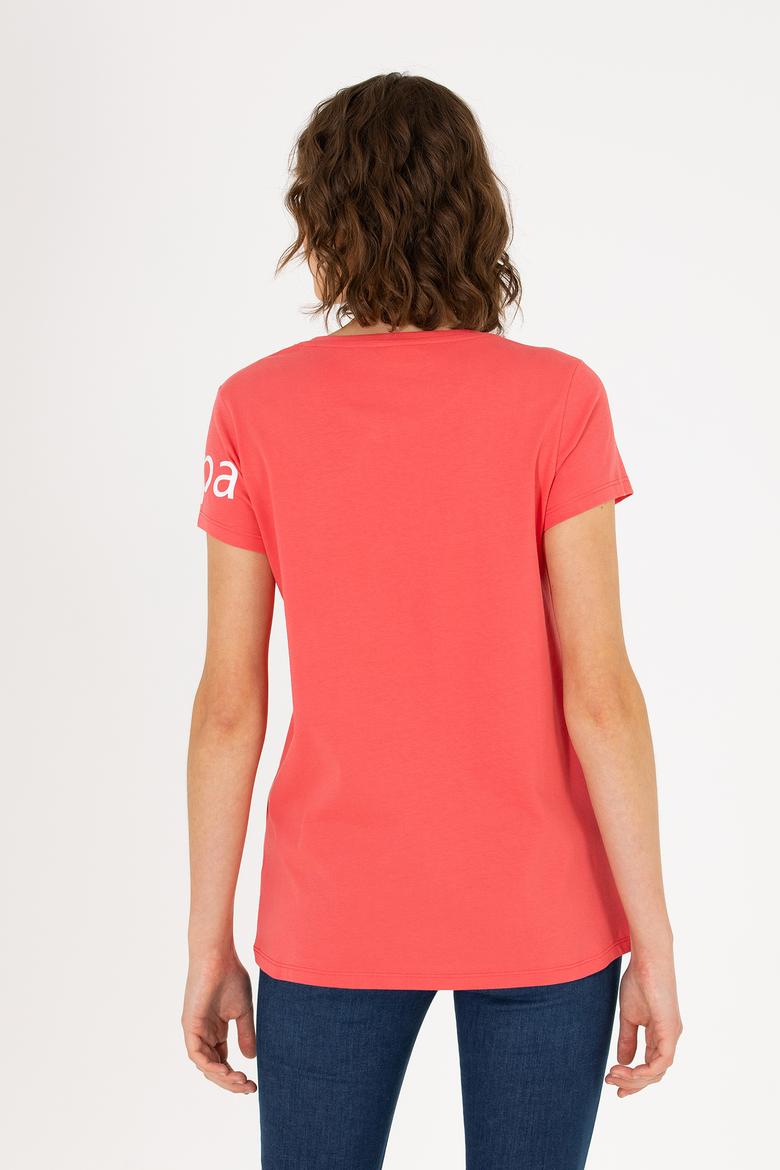 Kadın Pembe Bisiklet Yaka Tişört - 50276741068