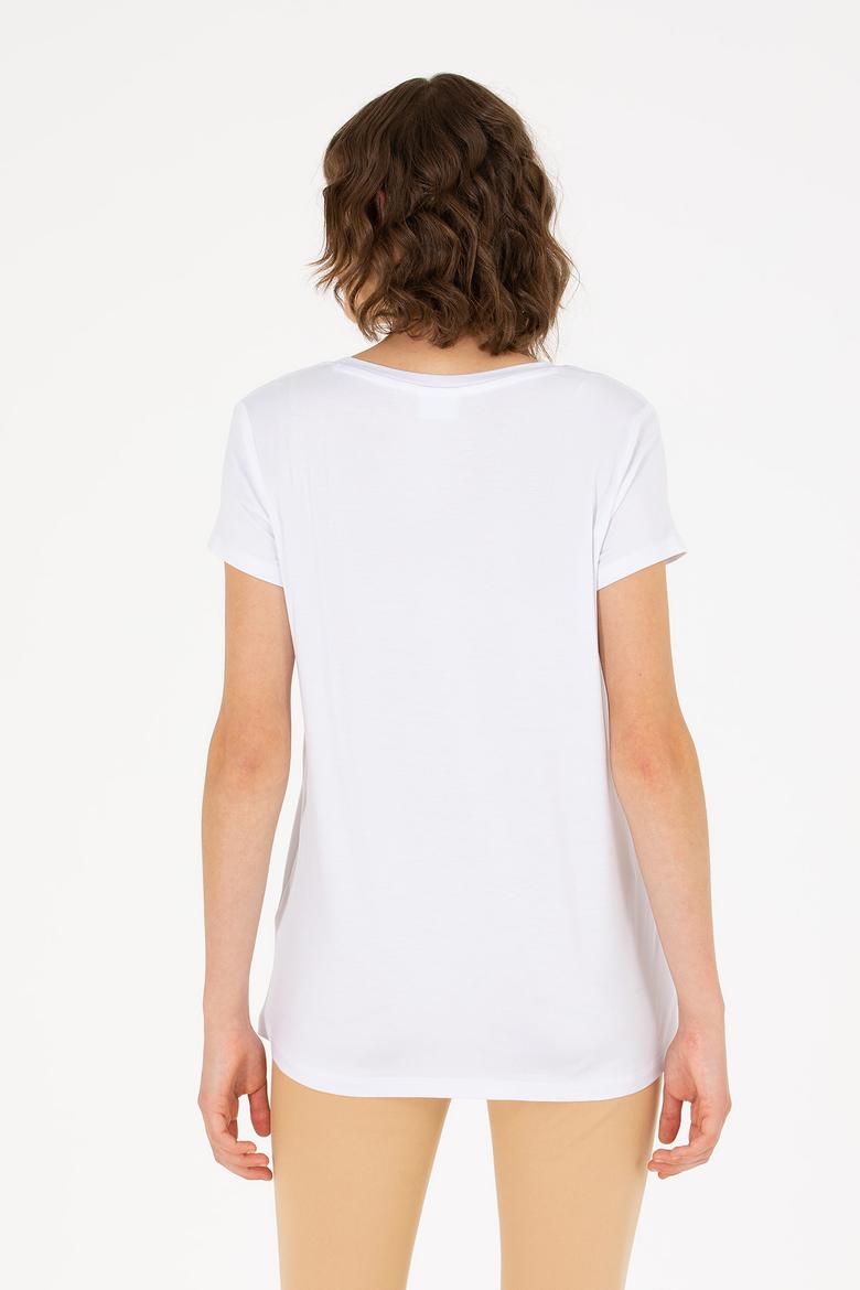 Kadın Beyaz V Yaka Basic Tişört - 50262610017