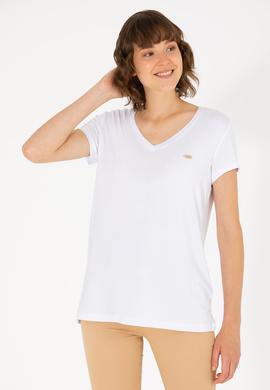 Kadın Beyaz V Yaka Basic Tişört - 50262610017