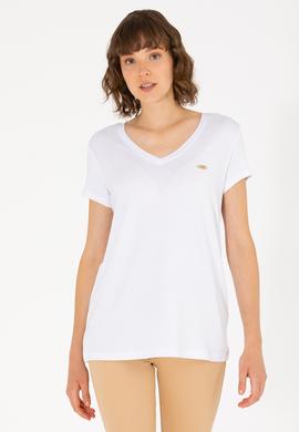 Kadın Beyaz V Yaka Basic Tişört - 50262610017