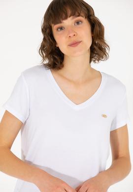 Kadın Beyaz V Yaka Basic Tişört - 50262610017