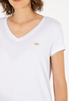 Kadın Beyaz V Yaka Basic Tişört - 50262610017
