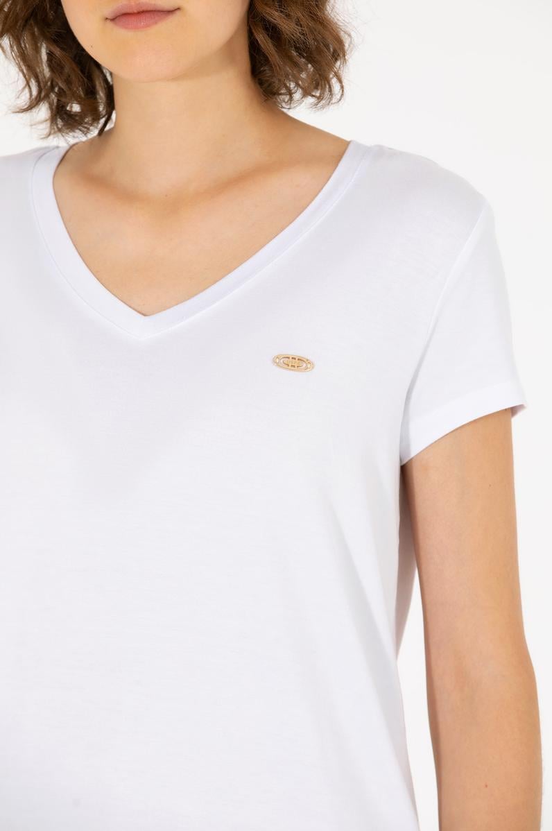 Kadın Beyaz V Yaka Basic Tişört