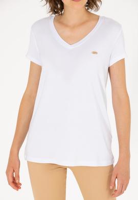 Kadın Beyaz V Yaka Basic Tişört - 50262610017