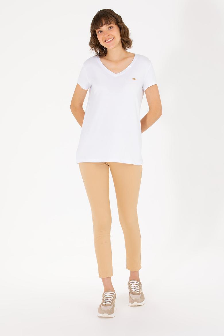 Kadın Beyaz V Yaka Basic Tişört - 50262610017