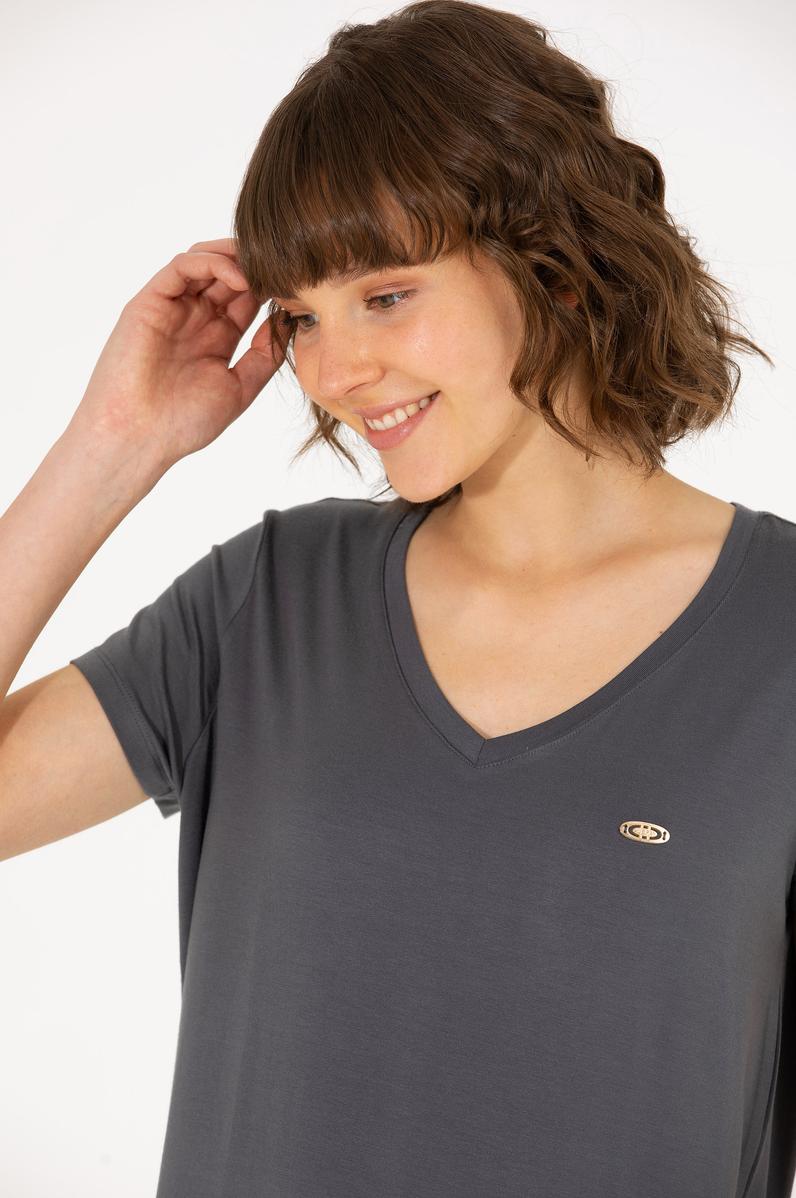 Kadın Antrasit V Yaka Basic Tişört
