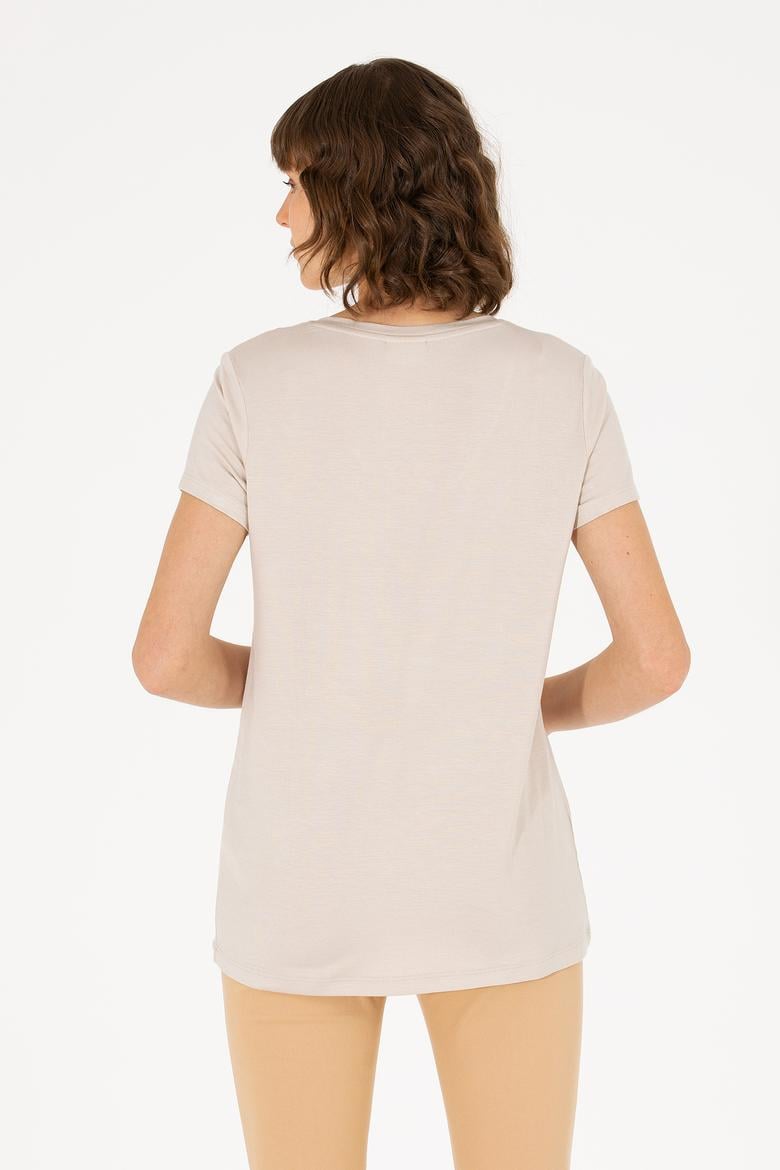 Kadın Taş V Yaka Basic Tişört - 50262610078