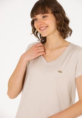 Kadın Taş V Yaka Basic Tişört - 50262610078