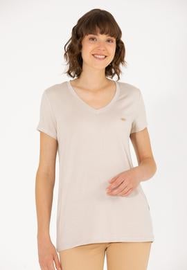 Kadın Taş V Yaka Basic Tişört - 50262610078