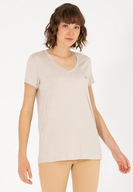 Kadın Taş V Yaka Basic Tişört - 50262610078