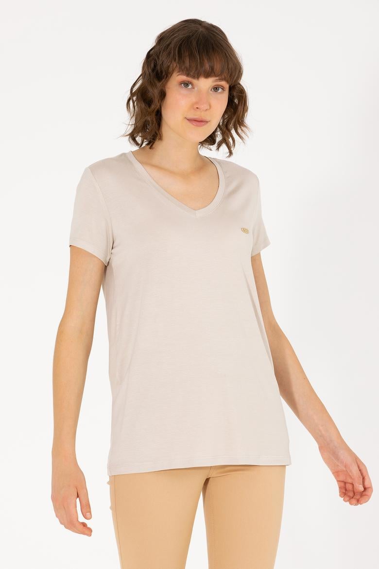 Kadın Taş V Yaka Basic Tişört