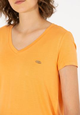 Kadın Turuncu V Yaka Basic Tişört - 50262610164
