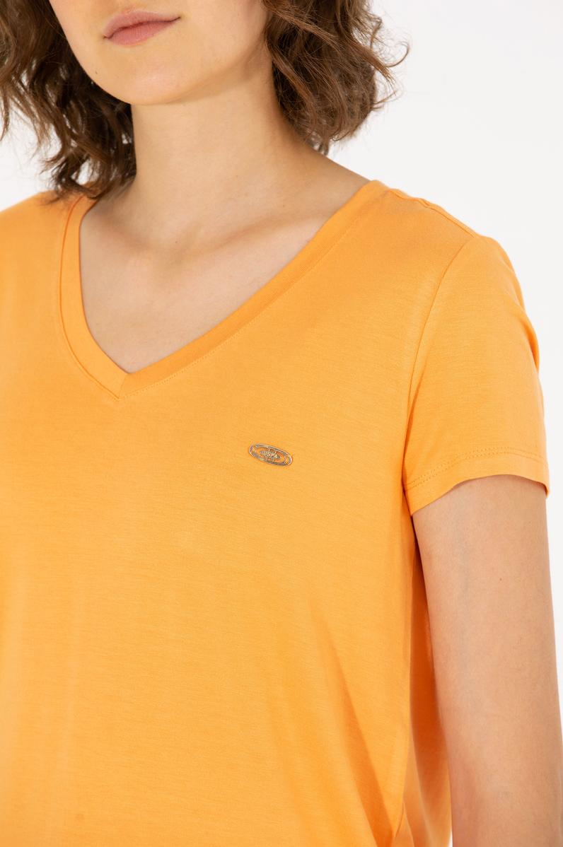 Kadın Turuncu V Yaka Basic Tişört