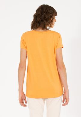 Kadın Turuncu V Yaka Basic Tişört - 50262610164