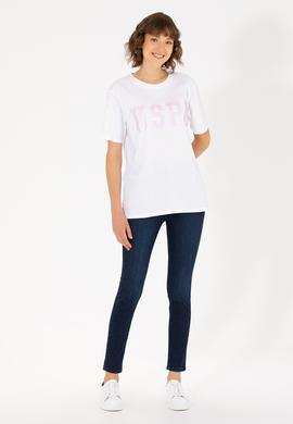 Kadın Beyaz Bisiklet Yaka Basic Tişört - 50262658012