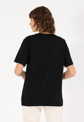 Kadın Siyah Bisiklet Yaka Basic Tişört - 50262658021