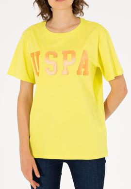 Kadın Neon Sarı Bisiklet Yaka Basic Tişört - 50262658135