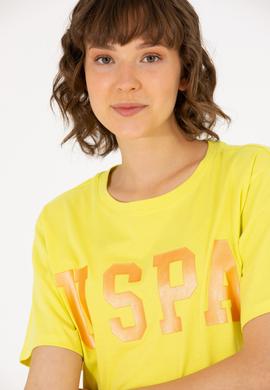 Kadın Neon Sarı Bisiklet Yaka Basic Tişört - 50262658135