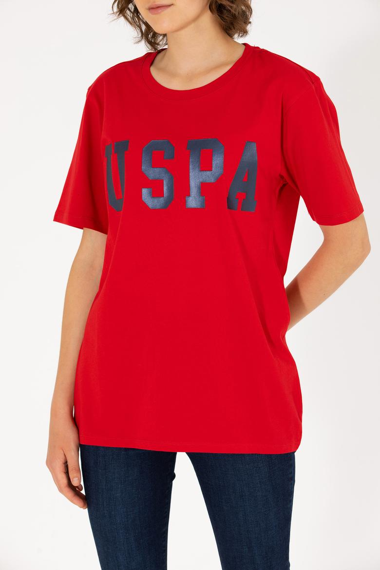 Kadın Kırmızı Bisiklet Yaka Basic Tişört - 50262658147