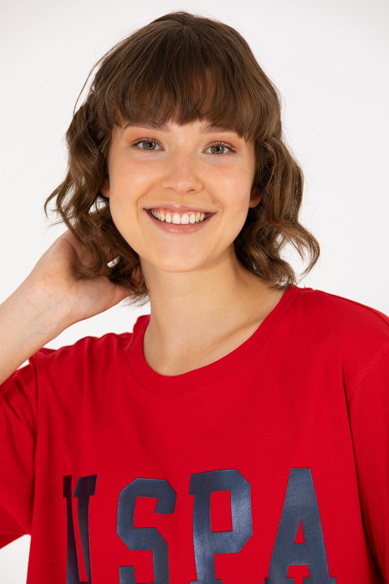 Kadın Kırmızı Bisiklet Yaka Basic Tişört - 50262658147