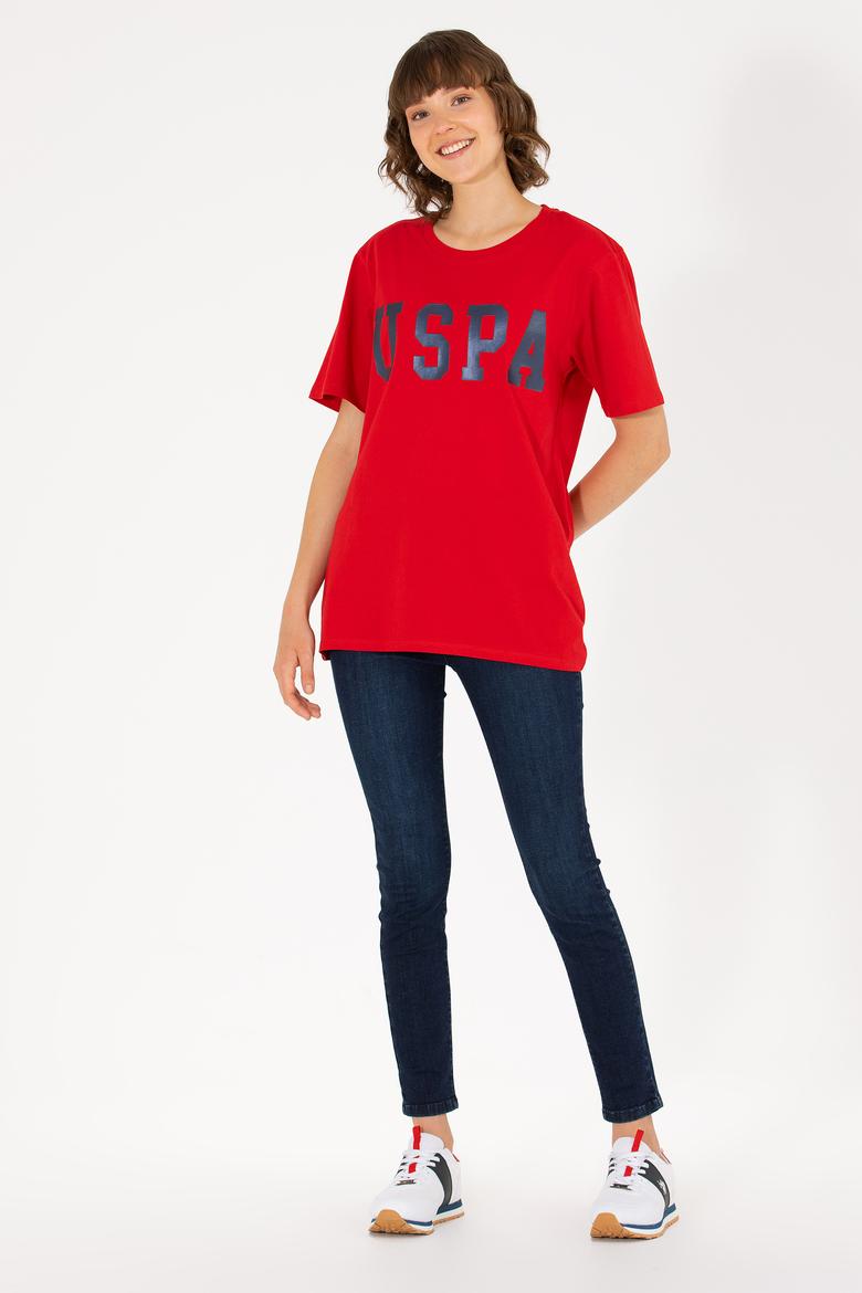 Kadın Kırmızı Bisiklet Yaka Basic Tişört - 50262658147