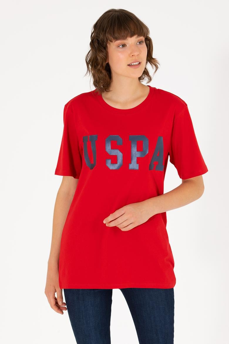 Kadın Kırmızı Bisiklet Yaka Basic Tişört