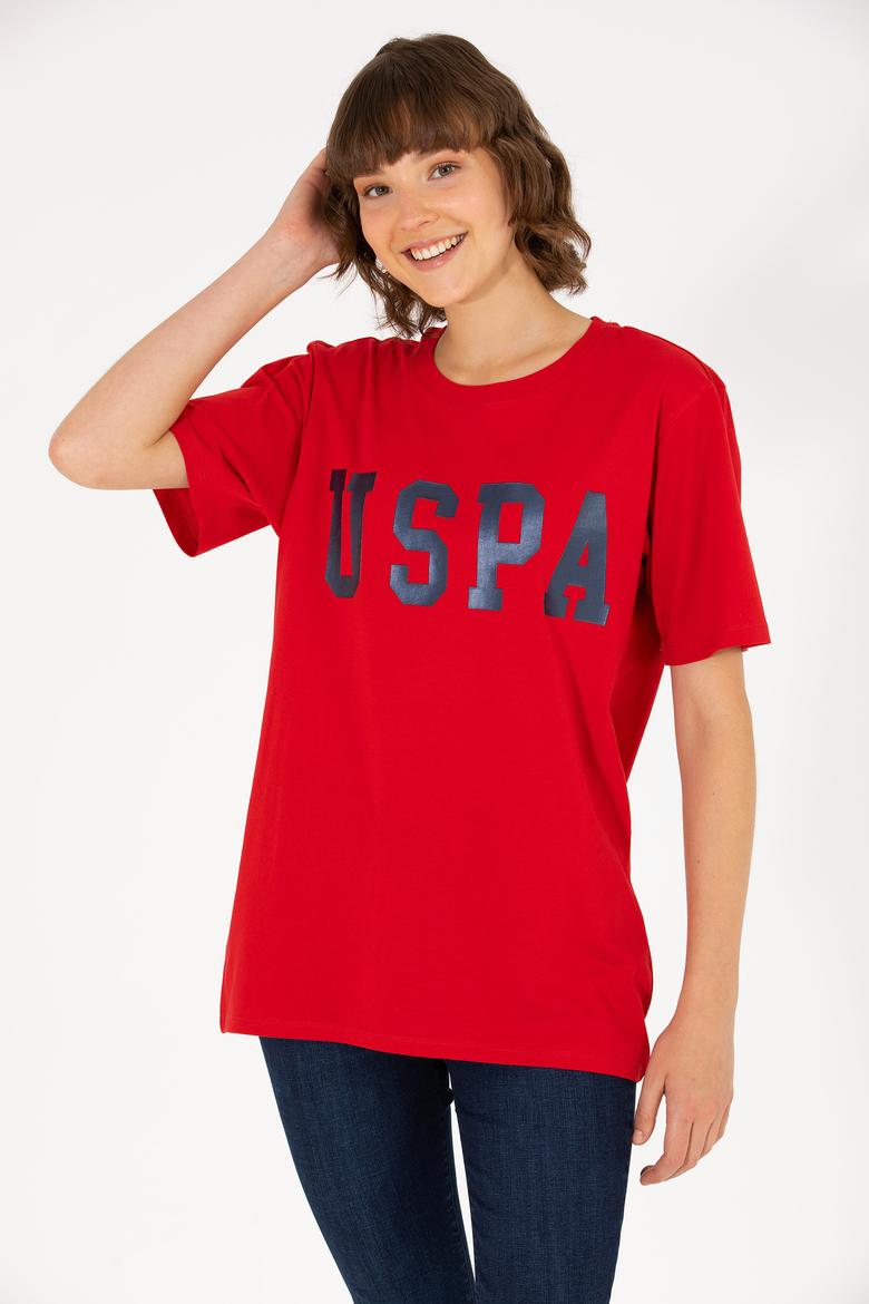 Kadın Kırmızı Bisiklet Yaka Basic Tişört - 50262658147