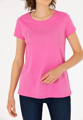 Kadın Pembe Bisiklet Yaka Basic Tişört - 50262670025